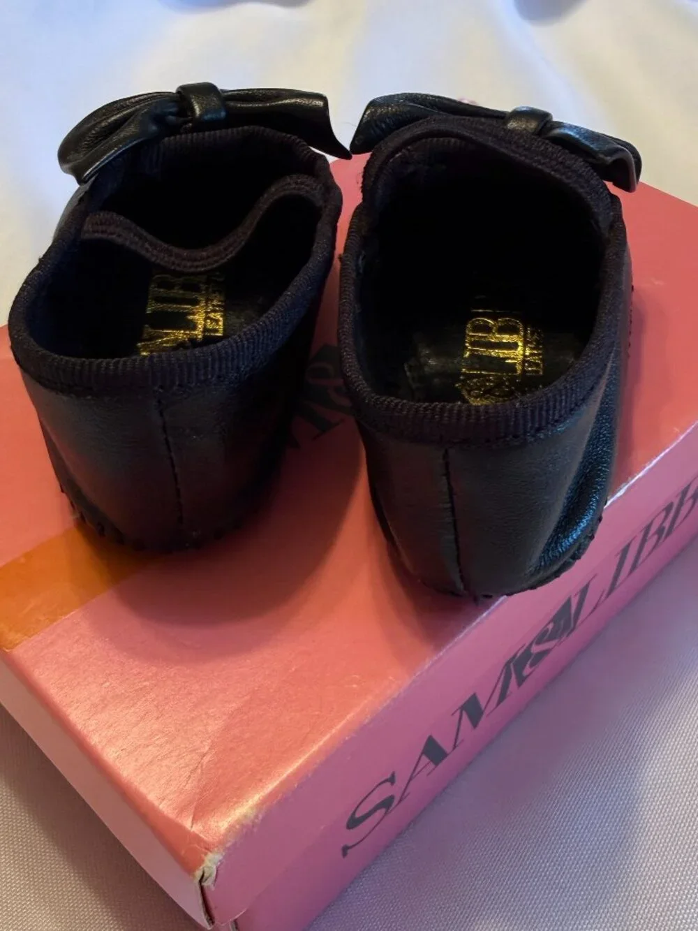 Vintage Sam & Libby infant soft black leather bow shoe SIZE 0